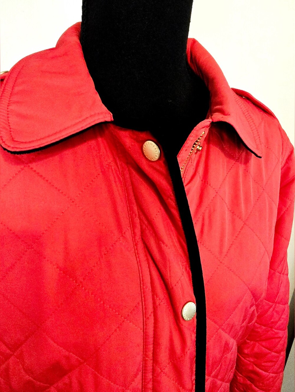 Talbots Red Quilted Jacket Navy Trim Gold Snap Preppy Coastal Coat Old Money - Picture 3 of 12